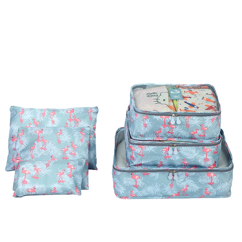 Flamingo Blue 6 шт./компл. нейлон Упаковка Куб большой Ёмкость двойная молния Водонепроницаемый сумка Чемодан одежда аккуратные Сортировка Портативный Органайзер - Цвет: Flamingo Blue