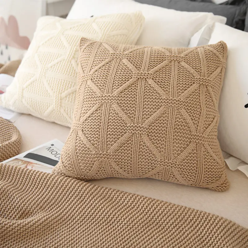 Nordic Wool Вязание чехол для подушки Чехол размером 45*45 см Розово-серый коричневый Подушка Чехол рождественские украшения для дома
