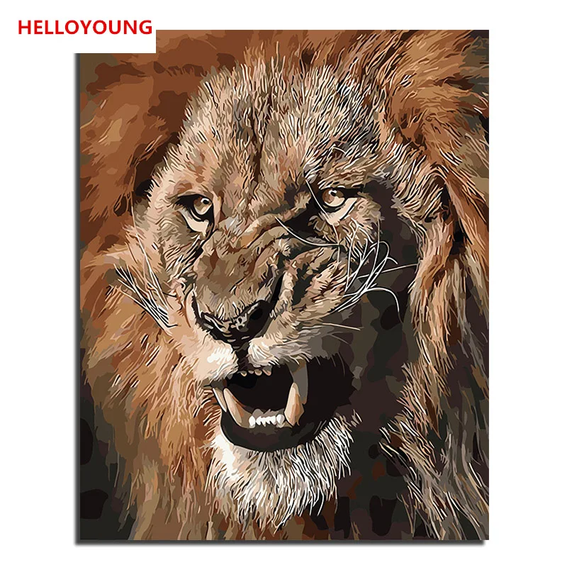 HELLOYOUNG DIY Ручная роспись Картина маслом Лев Король цифровая живопись по номерам