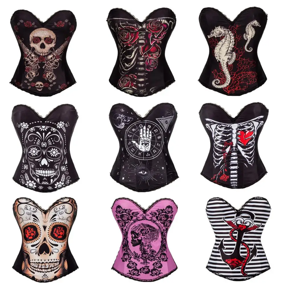 Винтажный готический панк креативный принт корсет Бюстье Размер S XXL|corset bustier|print