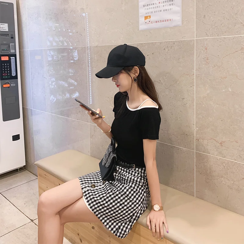 Mishow Летняя женская повседневная футболка с одним плечом, короткий рукав Повседневный стиль Новая коллекция Материал спандекс MX19B3453