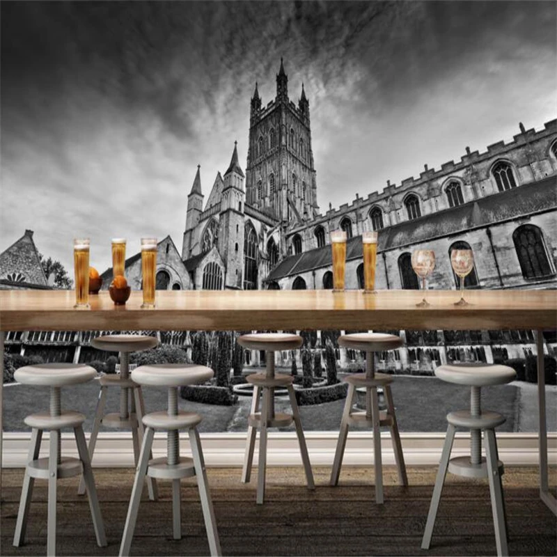 Большие пользовательские обои с черно белой панорамой архитектурный фон для