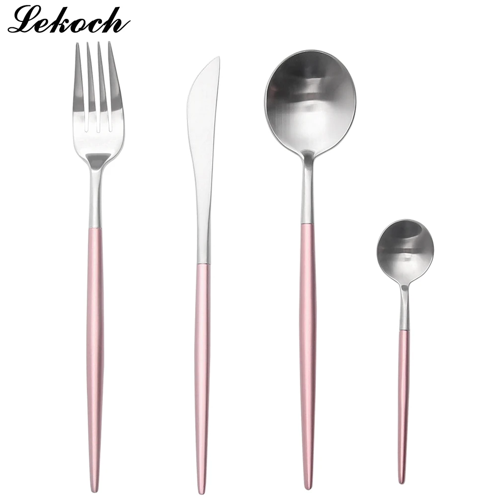 LEKOCH 4 шт 18/10 Нержавеющая сталь Черный Набор Посуды Золотой набор столовых