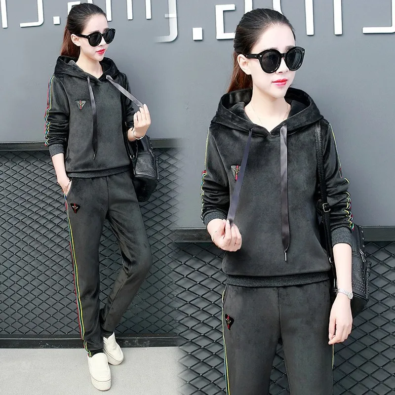 Женский велюровый спортивный костюм с капюшоном Повседневный двойной золотой