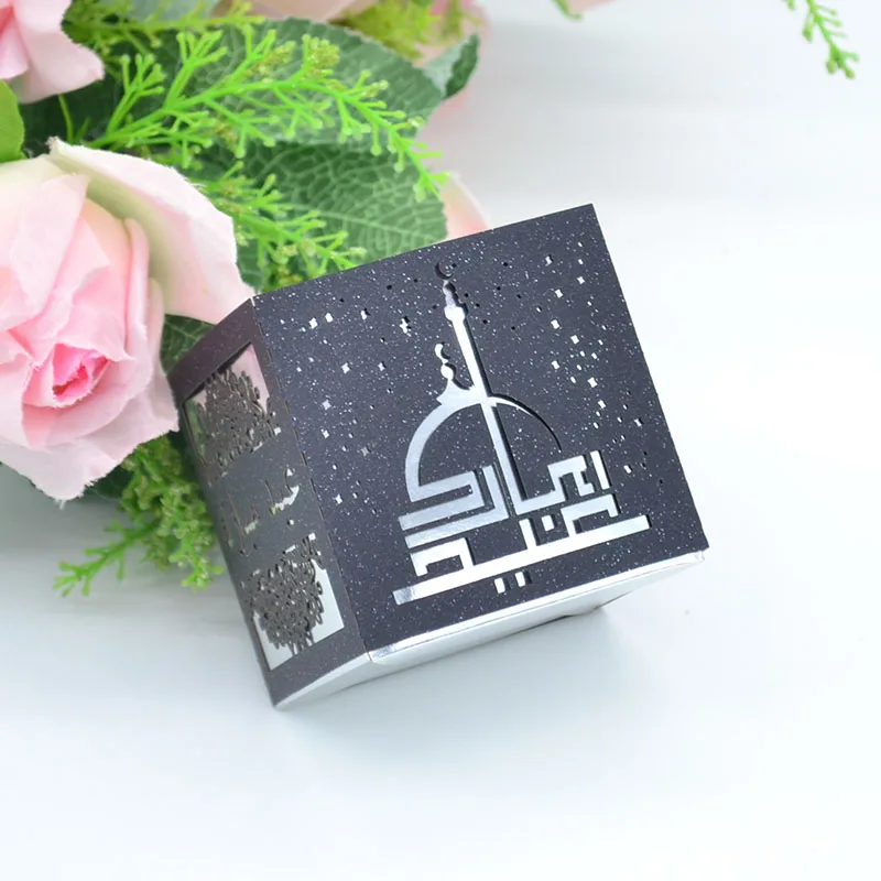 Блестящий полый лазерный разрез eid mubarak рукав коробка для поддержки Рамадан kareem подарочная коробка