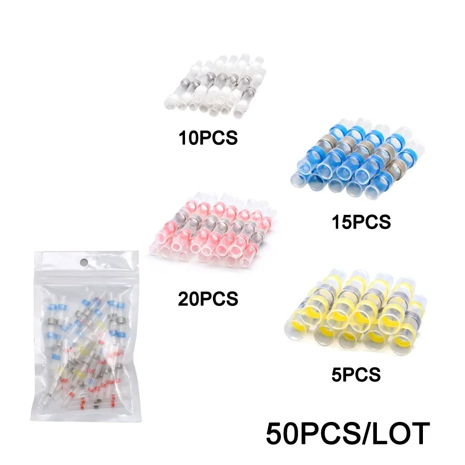 50Pcs Package 50 шт. и 100 шт. набор термоусадочных проводов соединители припоя рукава водонепроницаемые быстрые стыковые клеммы Терминатор Электрический электрик SST - Цвет: 50Pcs Package