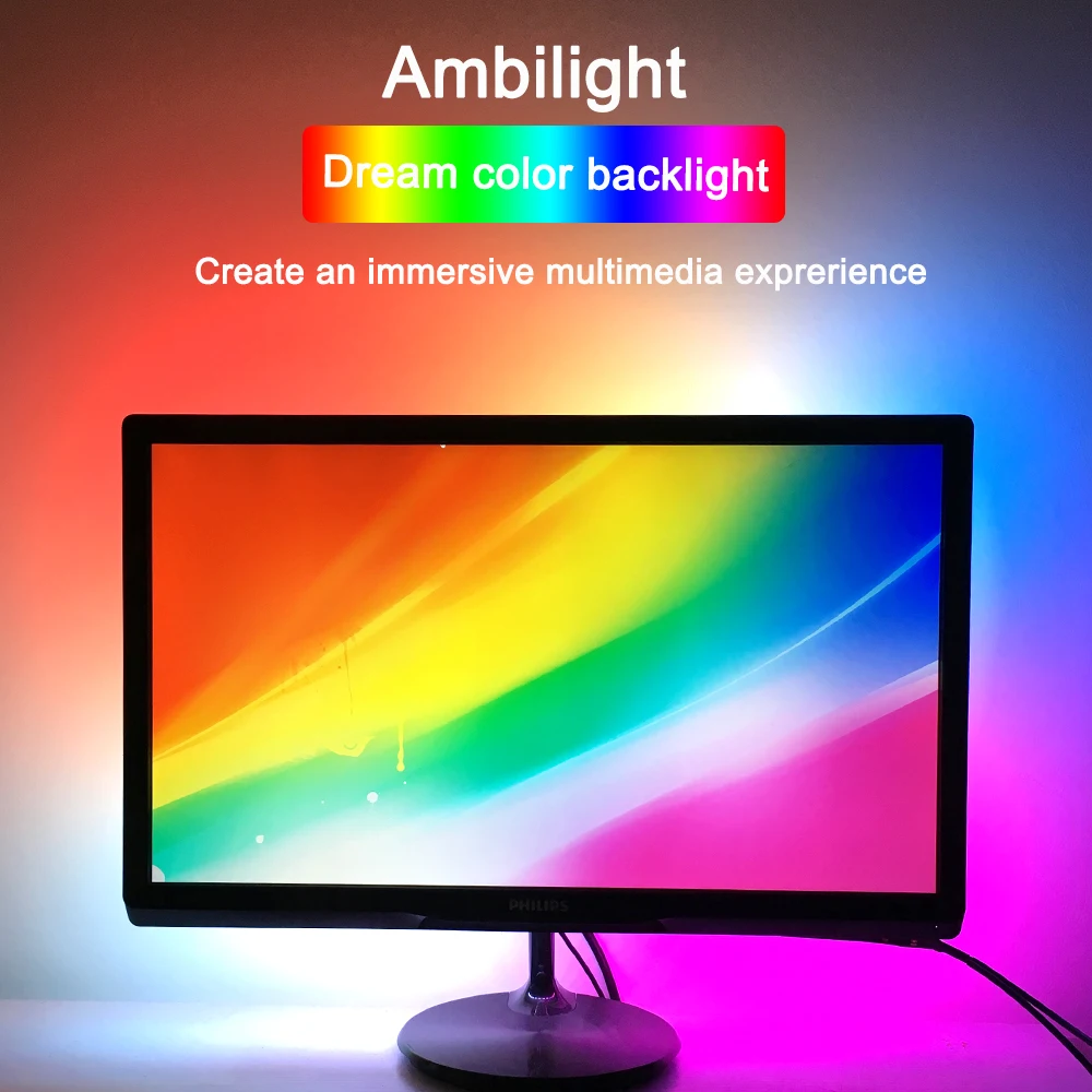 Ambi светильник USB Светодиодная лента WS2812B RGB светодиодный светильник Гибкий контроллер адаптер питания для ТВ Настольный ПК МОНИТОР фоновый светильник ing