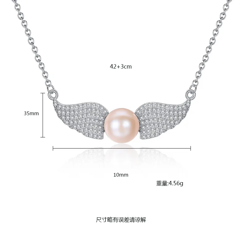 Authentic 925 Sterling Silver Angel Wings Clear CZ Necklaces Exquisite Pearl Pendant Necklace Luxury Jewelry Gift | Украшения и