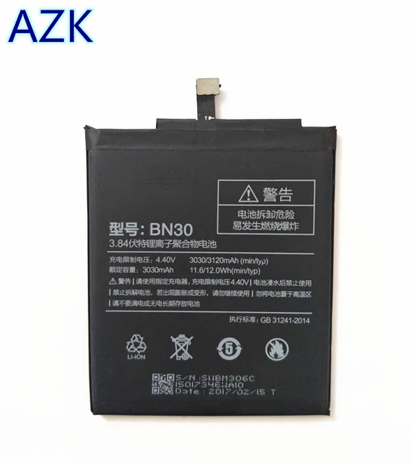 АЗК 3030 мАч новые высококачественные BN30 батарея для Xiaomi Redmi 4A red rice 4a мобильный