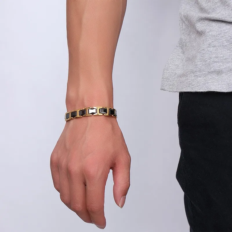 Vnox черный Керамика и золотой цвет Нержавеющая Сталь Браслет для Для мужчин