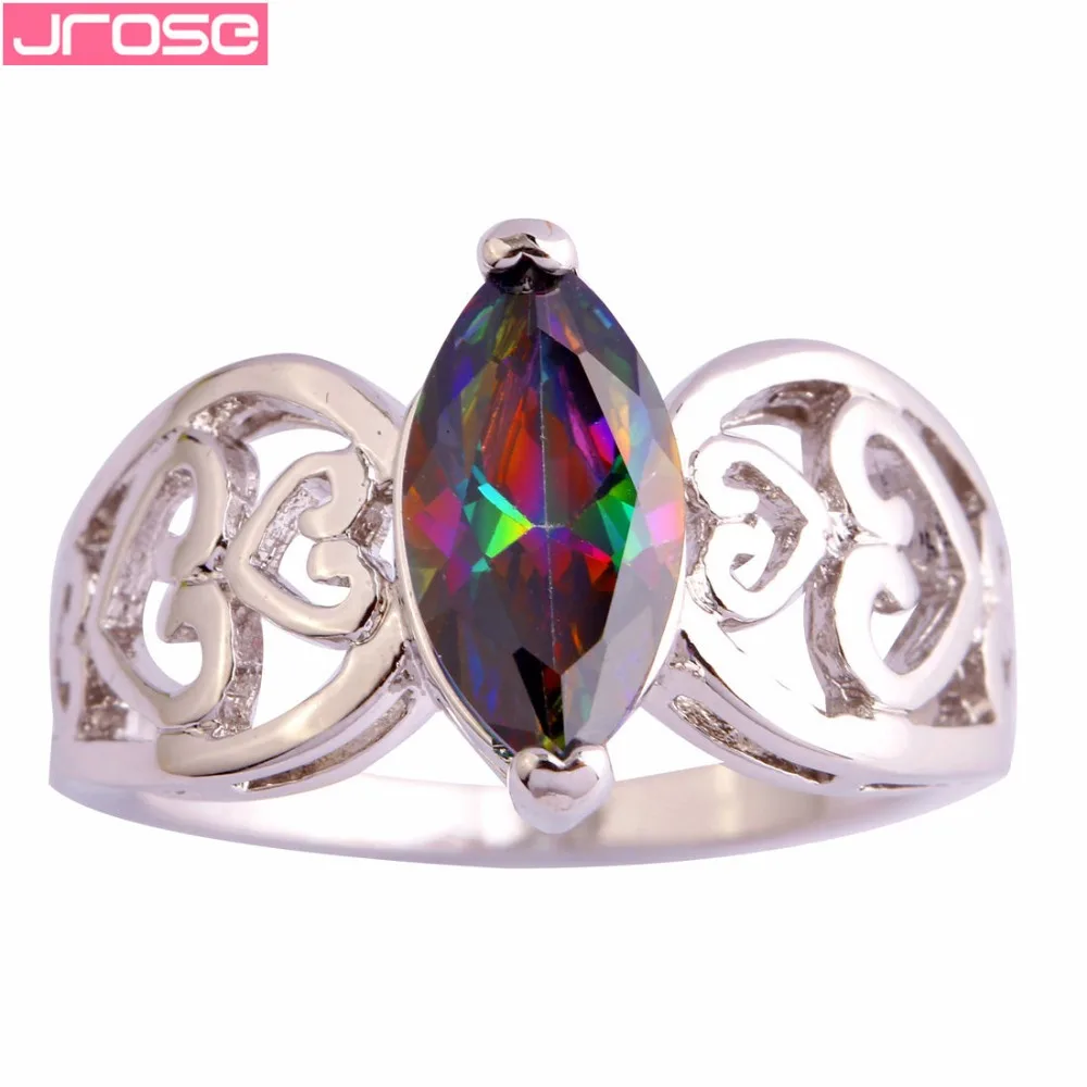 Мужское/женское кольцо с огранкой маркиза JROSE серебристое радужными желтыми