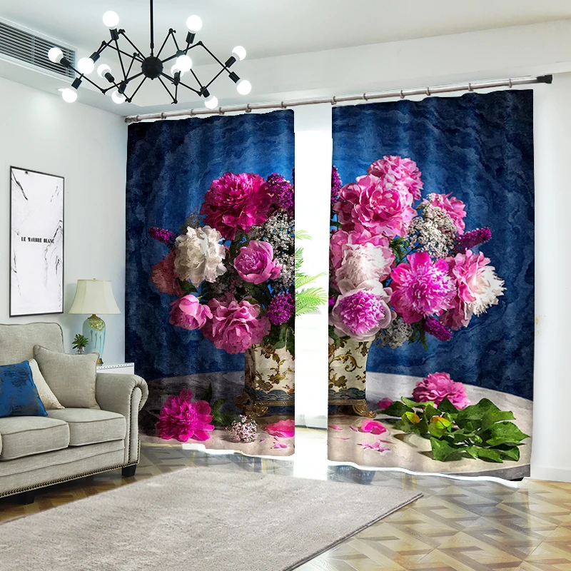 

Some Kinds of Different Flowers Printing 3D Curtains Window Treatments Modern Curtains for Beding Room High-precision Shade