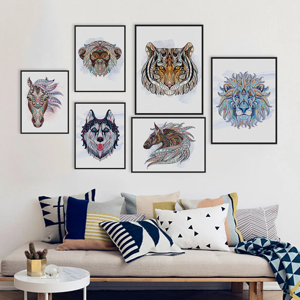 Древняя африканская национальная Тотем олень лев голова животных Картина на