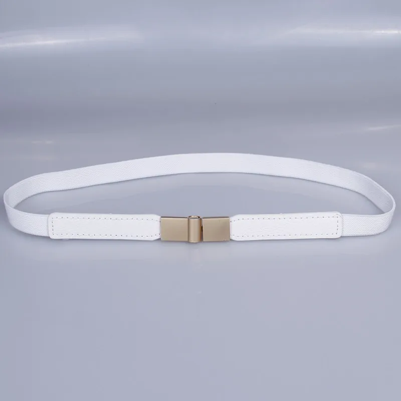 Женский тонкий эластичный пояс из искусственной кожи черный металлического