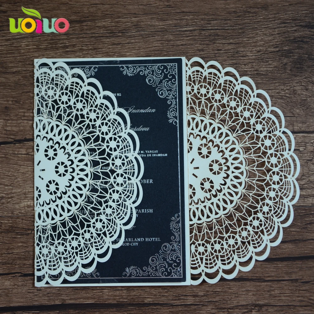 sea blue fold 10Pcs Sample Laser Cut Wedding Invitation Cards Customizalbe Envelopes &amp Inner Card Party Supplies | Дом и сад
