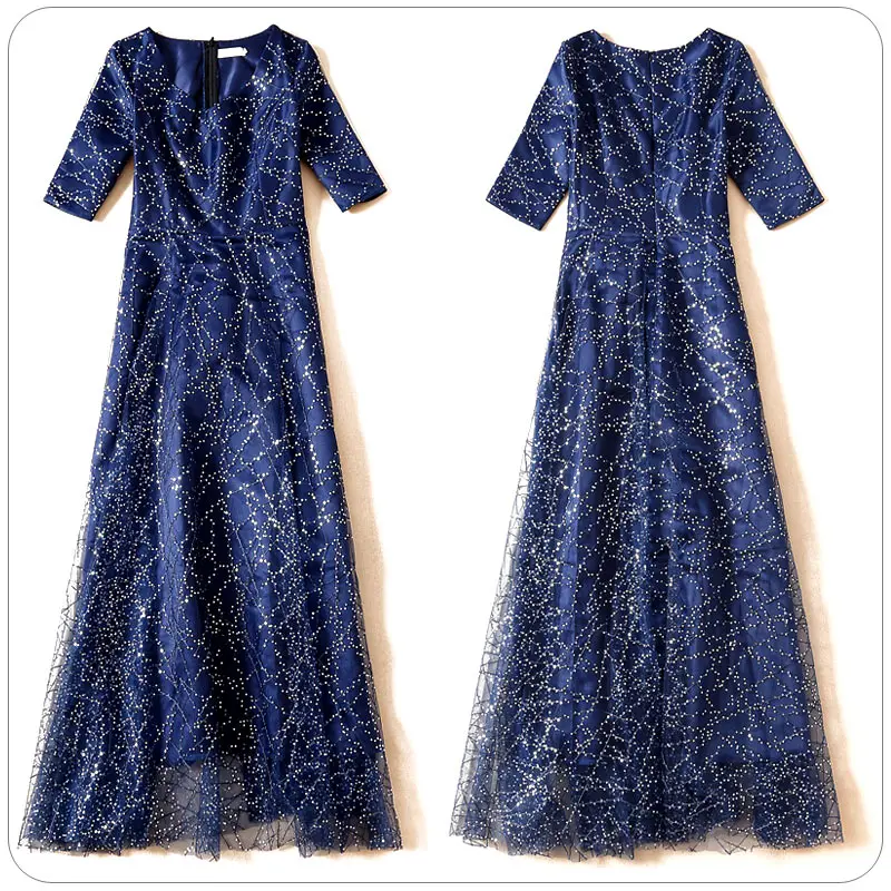 M-4XL женское вечернее платье из тюля расшитое блестками с рукавом до локтя