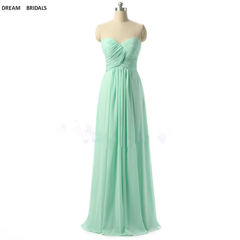 

Real Photo A-Line Sweetheart Bridesmaid Dresses Long Mint Green Chiffon Pleat Wedding Guest Dress Robe Demoiselle D'honneur