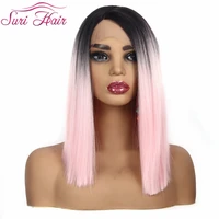 suri hair 12 inch cospaly synthetic lace front wig straight lace wigs for women short bob wig pink color side part ombre hair