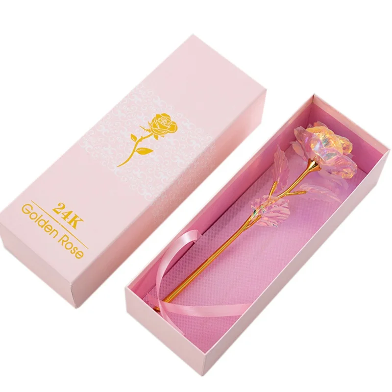 drop shipping valentine's day creative gift 24k Rose Pink Box Packaging With Vibration Light Base For Girl Friend | Дом и сад