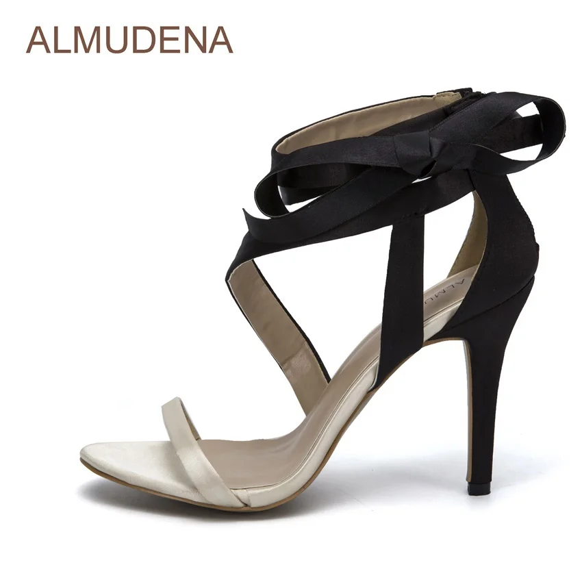 ALMUDENA/женские милые стильные босоножки с большим бантом на тонком высоком каблуке