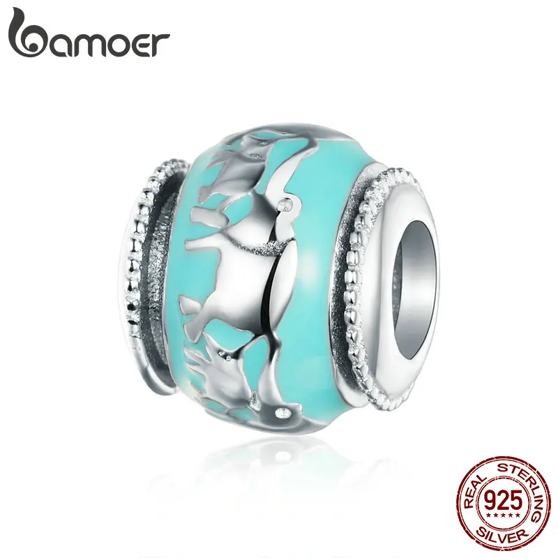 BAMOER 925 пробы Серебряный Штабелируемый Кот и слон тени эмалированные бусины Подвески подходят для браслетов и браслетов Изготовление ювелирных изделий BSC051