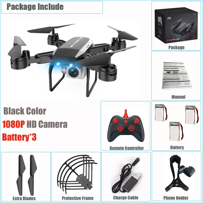 Black 1080p 3 Bat Радиоуправляемый Дрон с камерой 4K HD wifi Вертолет FPV висящий на высоте складной мини-камера управления Квадрокоптер траектория полета Дрон - Цвет: Black 1080p 3 Bat