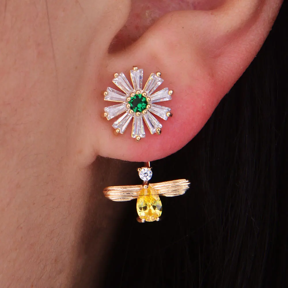 GODKI Bee Fly to Flower Micro Cubic Zirconia Pave Women Wedding Bridal Party Engagement Dress Earring | Украшения и аксессуары