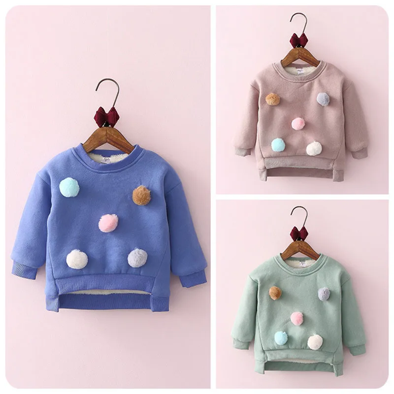 

Autumn&winter girls clothes Thicken Plush wool Baby Girl casual fashion O-neck Shirt regular length novelty Cute sweatshirts