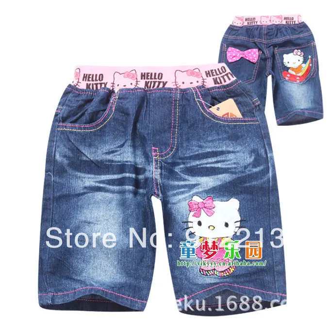 2014 new fashion hello kitty dot cotton fits cartoon T-shirt + jeans kids baby girls children sets 6set/lot | Мать и ребенок