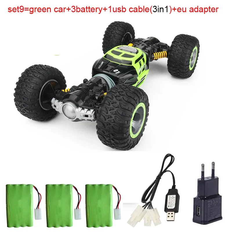 LS RC автомобиль 4WD грузовик масштаб двухсторонний 2,4 ГГц один ключ трансформация вездеход варанид скалолазание автомобиль пульт дистанционного управления игрушка - Цвет: set9  green 3battery