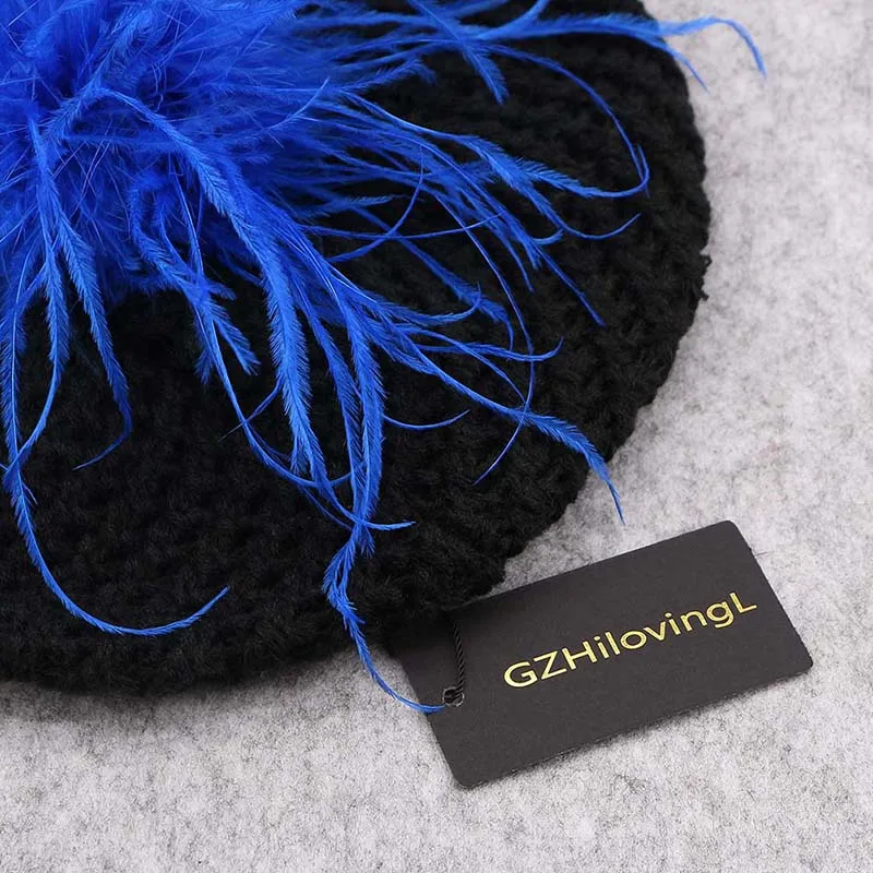 GZHilovingL осенне зимний берет шапки для женщин женский страусиный с искусственными