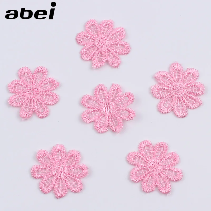 

30pcs/lot Embroidered Pink Flower Patch Lace Appliques for Girls Clothing Wedding Dress DIY Handmade patchwork craft
