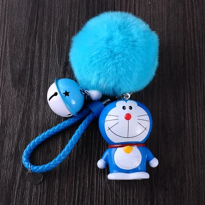1 Милый мультфильм Doraemon девушка игрушки меховой шар помпон помпоны брелок для женщин кожаный ремешок металлический брелок для ключей цепи Автомобильная сумка Шарм D33 - Цвет: 1
