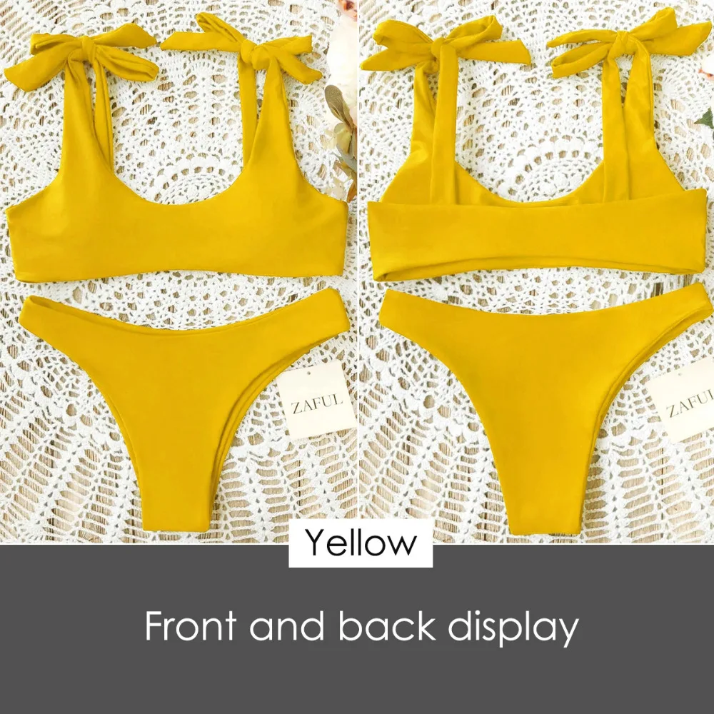 

2019 Summer Sexy Women Bikinis Set Solid Bikini Suit Underwear Drawstring Bra + Brief Swimsuit Bathing Suit
