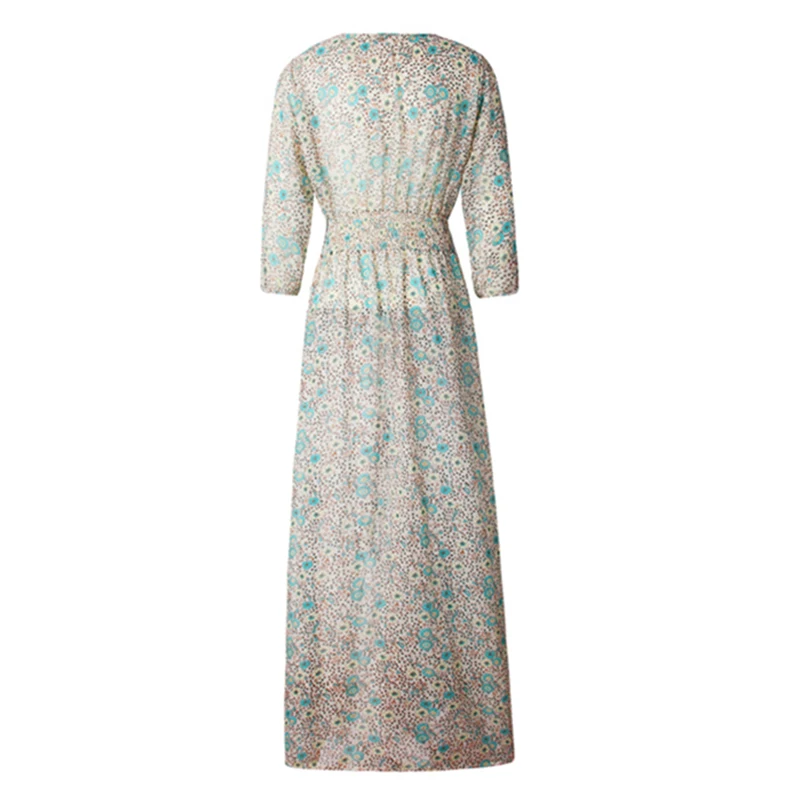 Женское летнее бохо платье 2017 повседневное цветочный принт три четверти рукав