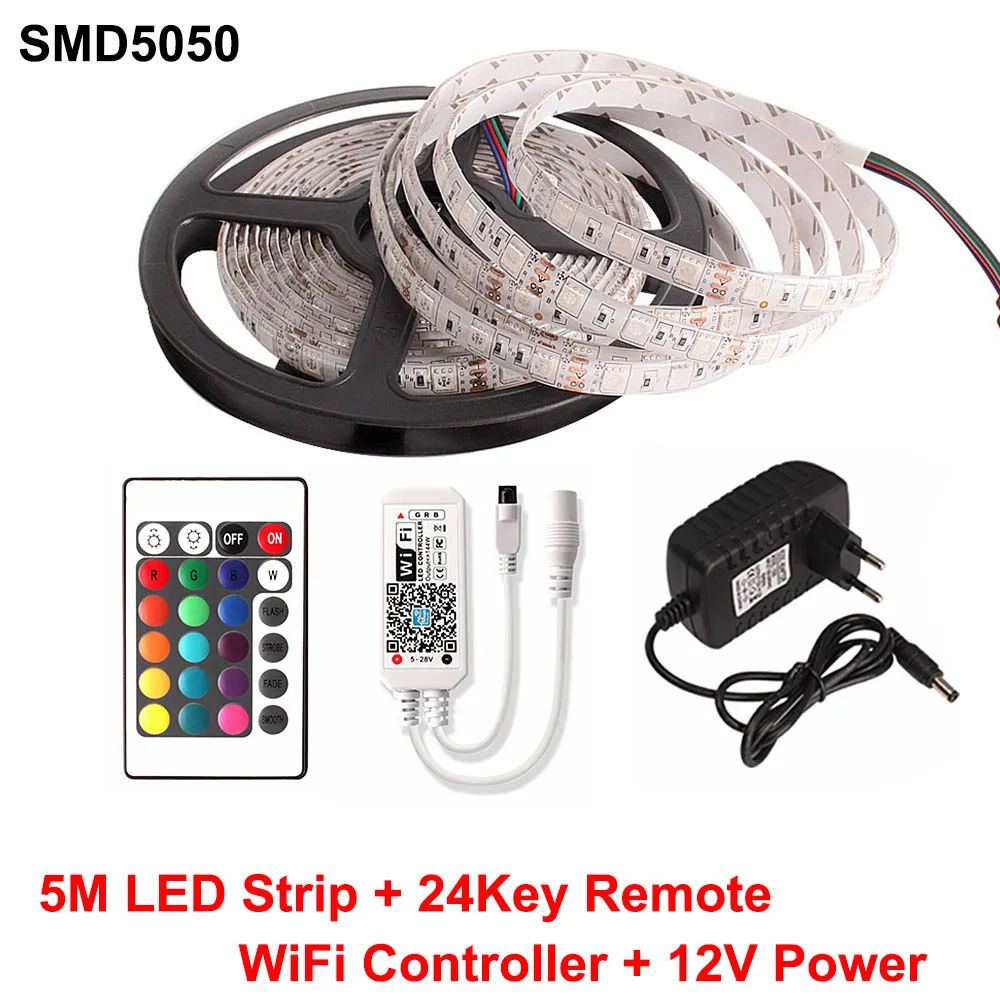 WiFi Set Bluetooth SMD RGB RGBW Светодиодная лента 5050 Диодная лента 12 в 2,4 г RF WiFi контроллер 5 м неоновый светодиодный светильник Ambi tv водонепроницаемый светодиодный светильник - Испускаемый цвет: WiFi Set