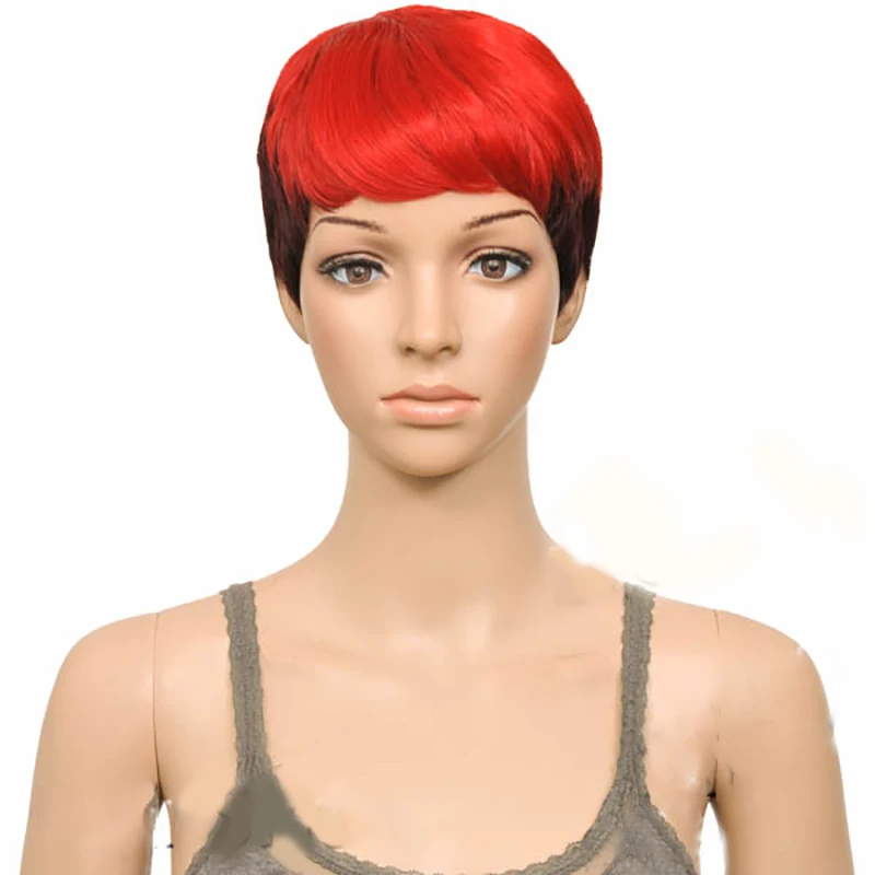 red black HAIRJOY Для женщин Bump парики из синтетических волос Короткие прямые Термостойкие 2 тон двойная Цвет парик 7 цветов - Цвет: red black