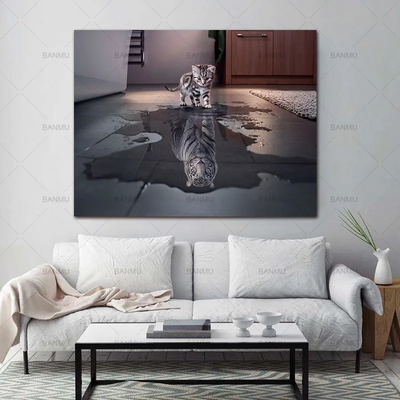 Современная креативная Настенная картина Conisi печать тигра и кошки на холсте