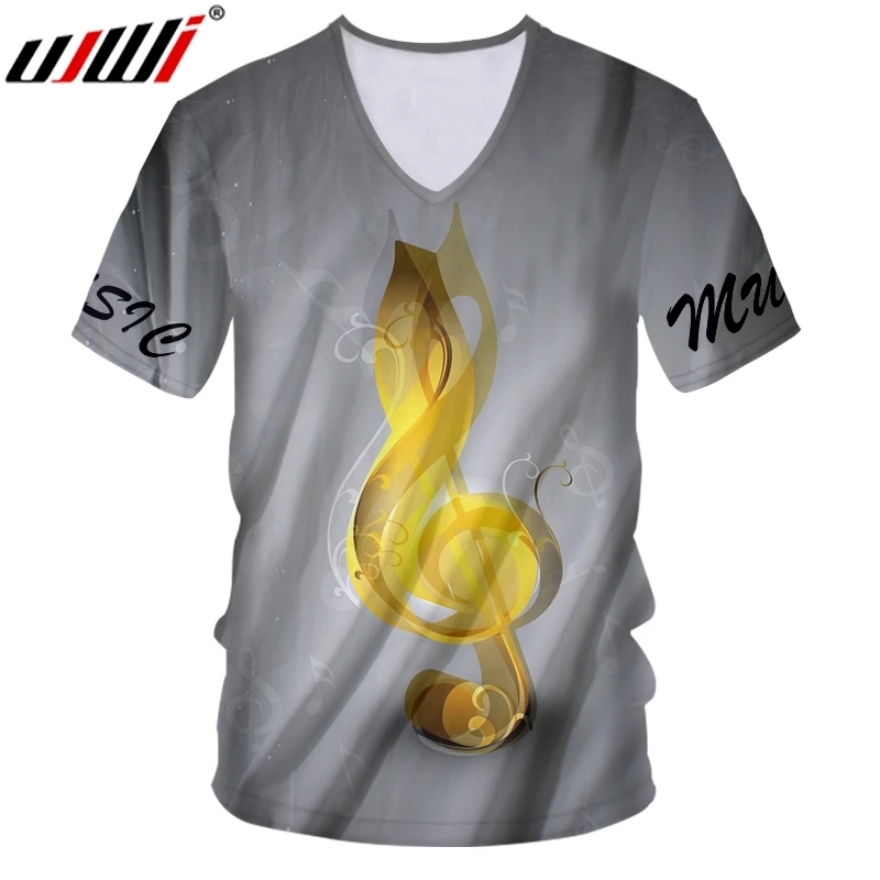 

Новая желтая футболка UJWI с 3D принтом музыкальных нот Мужская футболка с V-образным вырезом модная мужская футболка унисекс Одежда в китайск...