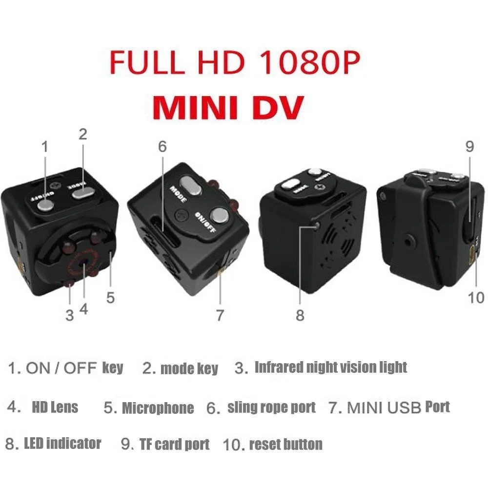 Карта 16 ГБ + мини камера портативная маленькая HD 1080P с ночным видением и