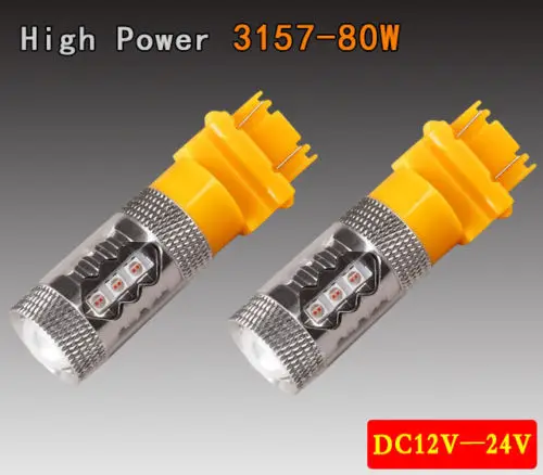 2 bombillas LED de alta potencia T25 3157, de 80W, color amarillo ámbar, 3156, alimentadas por Chips Cree