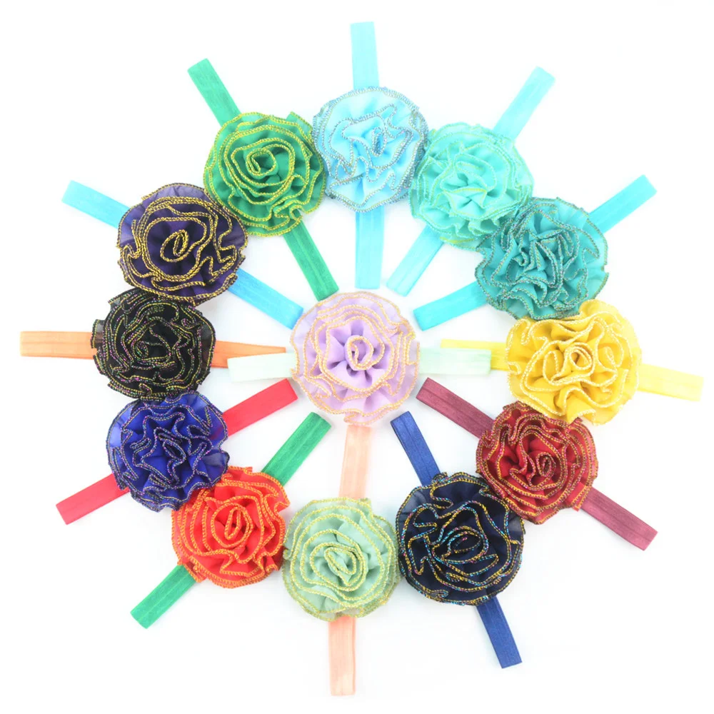 12 шт. Эластичные ободки для головы для девочек с шифоновыми цветами для принадлежностей для волос и фотосессии.