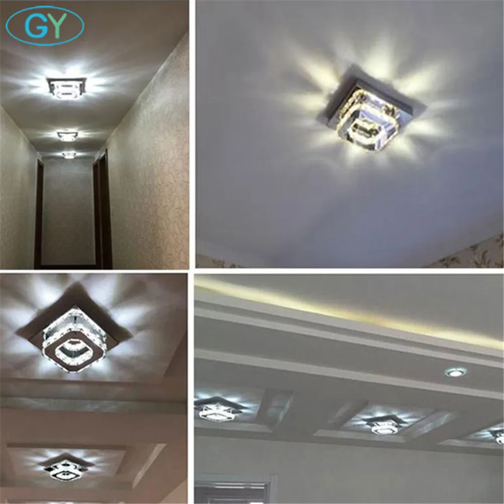 

AC100-240V 12W led ceiling chandeliers square balcony Aisle Porch Hallway Stairs crystal chandelier lustres kitchen LEDs lumiere