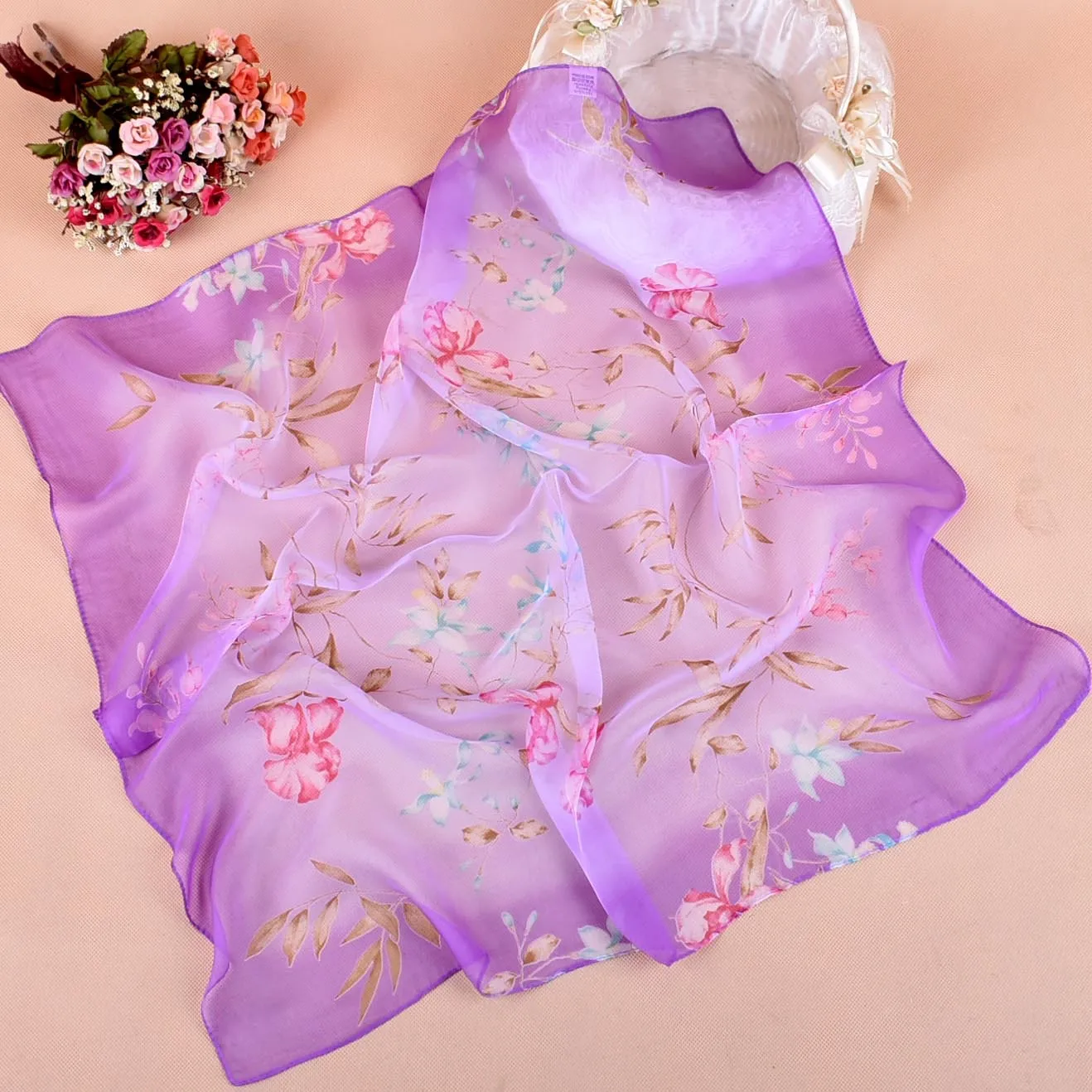 Женские шифоновые шелковые шарфы модные весенние квадратные из полиэстера с