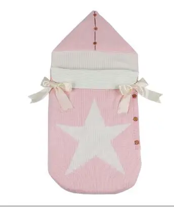 82W430 Pink Новые конверты для новорожденных, вязанные спальные мешки с пятью звездами, Осенние серые пеленки на пуговицах для младенцев, спальные мешки, весеннее одеяло - Цвет: 82W430 Pink