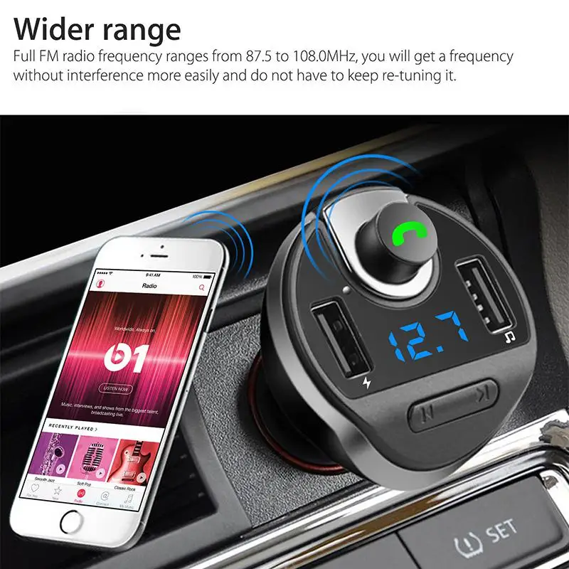 Автомобильный Bluetooth fm-передатчик Handsfree автомобильный комплект беспроводной аудио модулятор с двумя usb-портами зарядное устройство ЖК MP3-плеер Поддержка TF карты