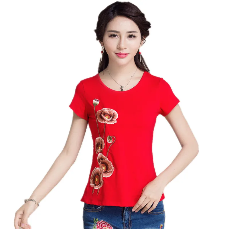 Женская летняя футболка с коротким рукавом и круглым вырезом|embroidery t-shirt|top teest shirt |
