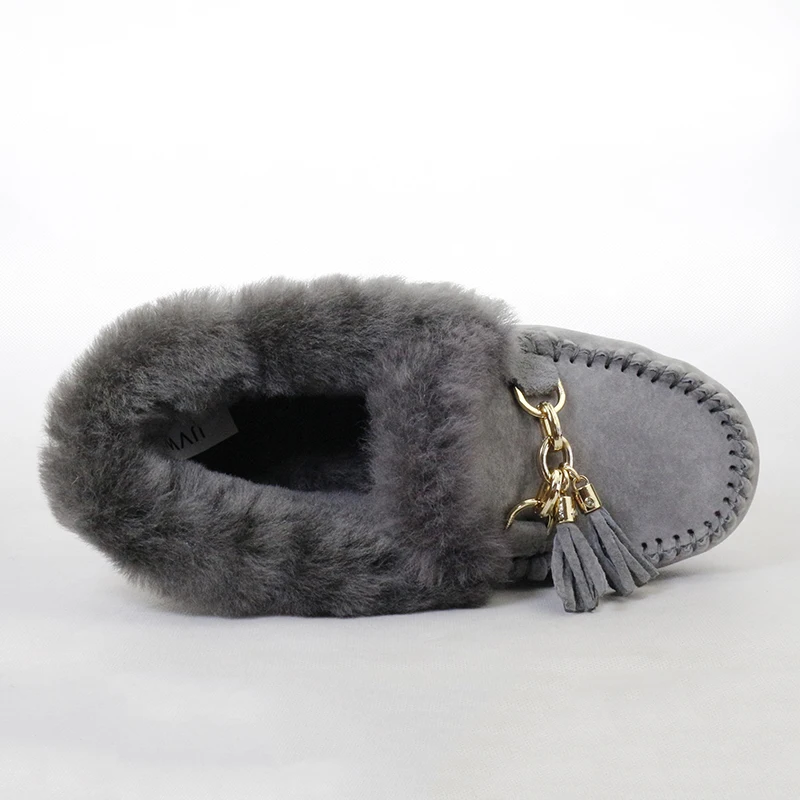 Мокасины женские зимние на меху натуральная замша плоская подошва модные теплые