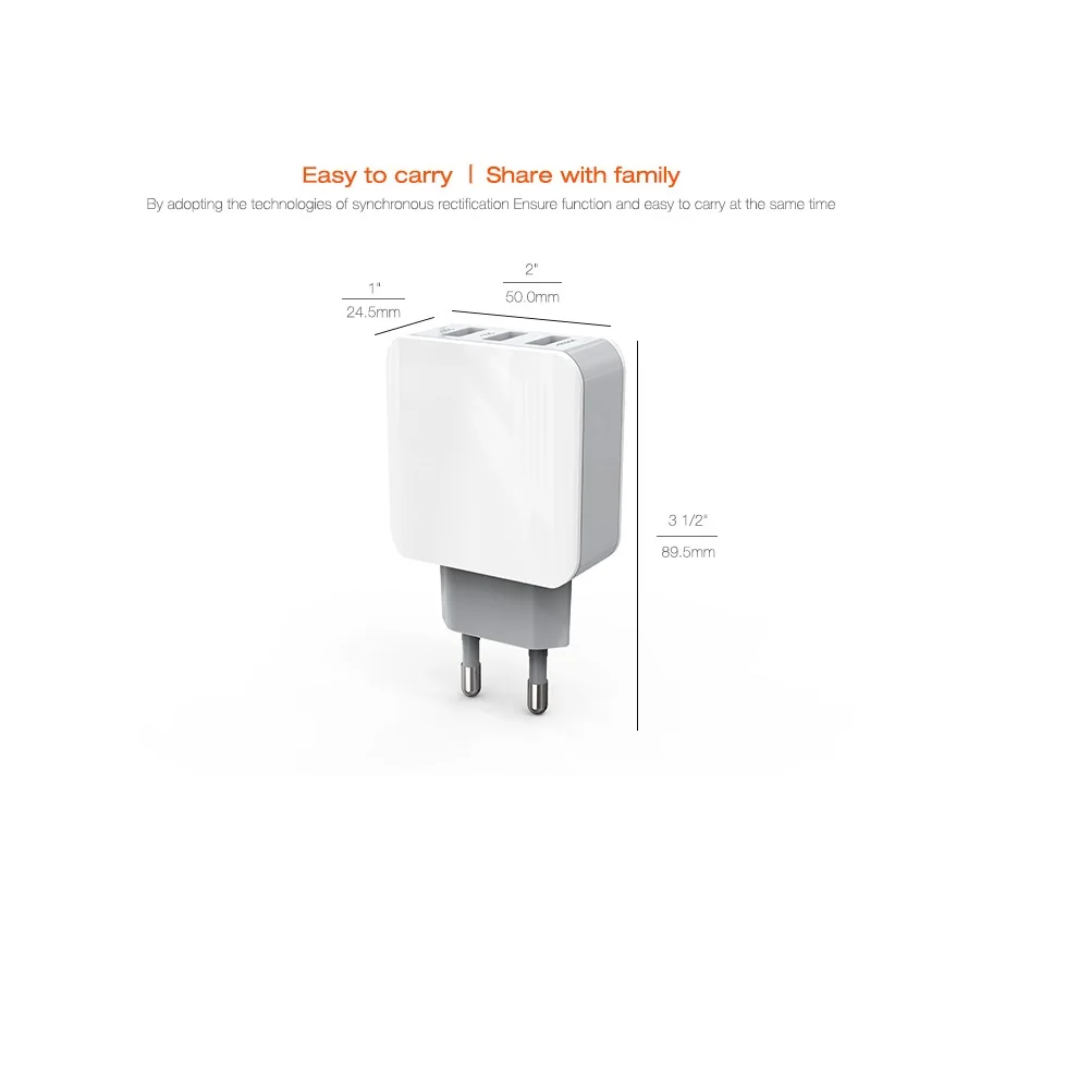 Зарядное устройство USB с вилкой европейского стандарта для быстрой зарядки 3
