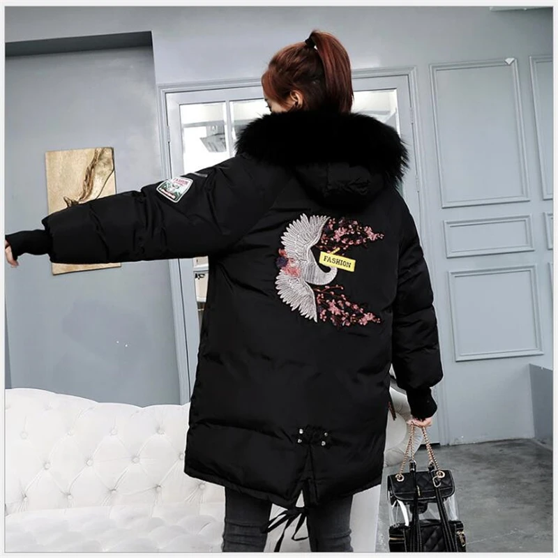 Зимняя женская куртка с меховым воротником плотное теплое длинное пальто Manteau Femme